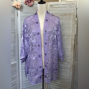 DAMON&DRAPERS Wmn’s SZ 14/16 Lavendar Velvet Burnout, Beaded, Sheer Light Jacket
